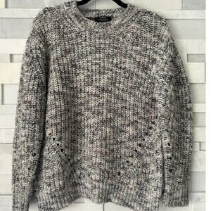 BERSHKA  Open Weave Oversized Crewneck Fisherman Sweater Purple/Grays/Red  S